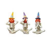 Generico Skeleton Halloween Statue Decor, Eerie Halloween Sculpture, Spooky Table Decor Skeleton Pumpkin Resin Statue, See Hear Speak No Evil For Yard Balcony Living Room Shelf Haunted House