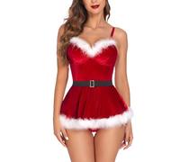 Generico Sleepwear - Disfraz de Navidad sexy con cuello en V | Sexy Santa Dress | Santa Drress Mrs Claus Costume Christmass Drress Women for Christmas Parties, Valentine's Day