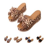 Genérico Slide Sandals for Women Plus Size Bow-Knot Platform Wedge Sandals Summer Dressy Outdoor Beach Sandal Comfortable Open Toe Non-Slip Walking Slippers (Brown leopard,38)