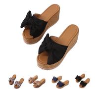 Genérico Slide Sandals for Women Plus Size Bow-Knot Platform Wedge Sandals Summer Dressy Outdoor Beach Sandal Comfortable Open Toe Non-Slip Walking Slippers (Black,41)