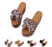 Genérico Slide Sandals for Women Plus Size Bow-Knot Platform Wedge Sandals Summer Dressy Outdoor Beach Sandal Comfortable Open Toe Non-Slip Walking Slippers (Black leopard,36)