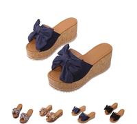 Genérico Slide Sandals for Women Plus Size Bow-Knot Platform Wedge Sandals Summer Dressy Outdoor Beach Sandal Comfortable Open Toe Non-Slip Walking Slippers (Blue,42)