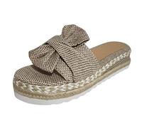 Genérico SLIP En las sandalias de la playa Flat Breathable Bow Women's Weave Shoes Open Shoes Summer Women's Sandalias (Khaki, 39)