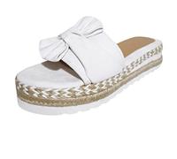 Genérico SLIP En las sandalias de la playa Flat Breathable Bow Women's Weave Shoes Open Shoes Summer Women's Sandalias (White, 39)
