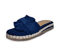 Genérico SLIP En las sandalias de la playa Flat Breathable Bow Women's Weave Shoes Open Shoes Summer Women's Sandalias (Blue, 37)