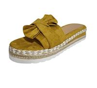 Genérico SLIP En las sandalias de la playa Flat Breathable Bow Women's Weave Shoes Open Shoes Summer Women's Sandalias (Yellow, 41)