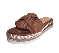 Genérico SLIP En las sandalias de la playa Flat Breathable Bow Women's Weave Shoes Open Shoes Summer Women's Sandalias (Brown, 41)
