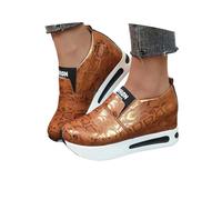 Generico Slip On Mujer Malla Encaje Cuña Transpirables Verano Brillante Verano Boda Caminata Casual Transpirables Jogging Tejido Tiempo Libre Gimnasia Plataforma Correr, marrón, 40 EU