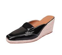 Genérico Slip On Mujer Sandalias Fiesta Plateadas Zapatos de pescador de tacón de verano, alpargatas de paja de pescador con punta en, zapatillas de tamaño, Sandalias Playa Mujer Zuecos (Black, 37)