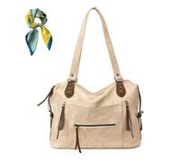 Genérico Slouchy Shoulder Bag for Women Ladies,Large Capacity PU Leather Vintage Tote Bags,Underarm Hobo Handbag Purse Travel (Beige)