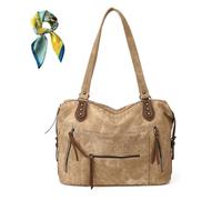 Genérico Slouchy Shoulder Bag for Women Ladies,Large Capacity PU Leather Vintage Tote Bags,Underarm Hobo Handbag Purse Travel (Khaki)