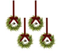 Genérico Small Christmas Wreaths with Red Bow | Set of 4 Festive Holiday Wreaths, Perfect For Kitchen Cabinets, Front Door, Window, Fireplace, Mantel, Office, and Wall Decorations For Christmas