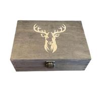 Genérico Small Keepsake Box - Vintage Deer Pattern Display Case for Collectible Storage | Wooden Organizer with 20 Shell Casing Slots, Decorative Memory Holder for Bedroom Shelf Nightstand