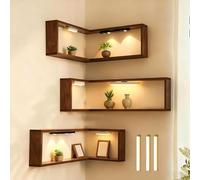 Genérico Smart Corner Shelves That Light up Your Space,Wooden Wall-Mounted Corner Shelf Display Rack,Corner Floating Storage Shelves with Light for Home Ornaments (3)
