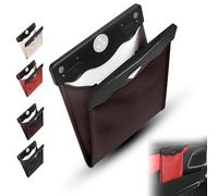 Genérico Smart LED Waterproof Car Leather Trash Can, Passenger Side Waterproof Storage Pocket, Hanging Leather Magnet Car Storage Pocket, Reusable, Save Space (Brown)