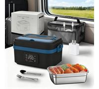 Genérico Smart Lunch Box,Fiambrera Eléctrica con Batería,Fiambrera Para Adultos de 1L,Fiambrera Calefactora con Vajilla de Acero Inoxidable y Bolsa Isotérmica,Fiambrera Eléctrica con Temporizador (A)