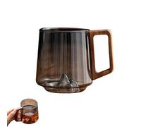 Genérico Smokey Gray Glass Slanted Coffee Cups With Wonder Handle, Mountain Bottom Wood Handle Water & Tea Cup Creative Wooden, 15.2oz Retro Clear Glass Coffee Mug (1PCS)
