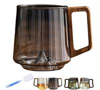 Genérico Smokey Gray Glass Slanted Coffee Cups with Wooden Handle, Creative Mountain Bottom Cup, Heat Resistant Borosilicate Glasss Cup, for Coffee, Tea, Beverages, and Whiskey (Grey A)
