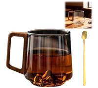 Genérico Smokey Gray Glass Slanted Coffee Cups with Wooden Handle,Creative Wonder Mountain Bottom Cup for Hot & Cold Drinks,Heat Resistant Water & Tea Glass Mug for Coffee & Tea Lovers (Smokey Gray)
