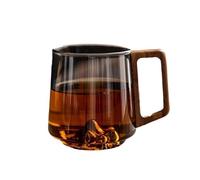 Genérico Smokey Gray Glass Slanted Coffee Cups With Wooden Handle, Creative Wonder Mountain Bottom Wood Handle Water & Tea Cup, for Coffee, Tea, and Cocktail Lovers (Smoky Gray)