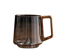 Genérico Smokey Gray Glass Slanted Coffee Cups With Wooden Handle, Creative Wonder Mountain Bottom Wood Handle Water & Tea Cup, Retro Clear Glass Coffee Mug, for Coffees & Tea Lovers (1pcs)