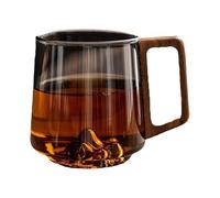 Genérico Smokey Gray Glass Slanted Coffee Cups with Wooden Handle, Creative Wonder Mountain Bottom Wood Handle Water & Tea Cup, Clear Glass Cup for Latte, Cappuccino, Hot & Cold Drinks (Gray)