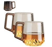 Genérico Smokey Gray Glass Slanted Coffee Cups with Wooden Handle, Retro Creative Mountain Bottom Glass Mug, 450ml Heat Resistant Glasses Mug, for Latte, Hot & Cold Drinks (#B,2PCS)
