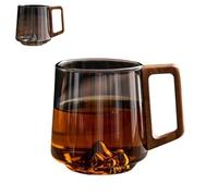 Genérico Smokey Gray Glass Slanted Coffee Cups with Wooden Handle, Retro Creative Mountain Bottom Glass Mug, 450ml Heat Resistant Glasses Mug, for Latte, Hot & Cold Drinks (#A,1PCS)
