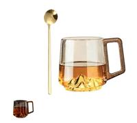 Genérico Smokey Gray Retro Glass Coffee Mug with Wooden Handle,15.2oz Slanted Creative Design for Coffee and Tea,Mountain Bottom Clear Glass Cup for Latte (1, transparent)