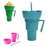 Genérico Snack and Drink Combo Cup, Bowl and Drink Cup Combo, 2-In-1 Snack Cups And Drinks Tumbler, Popcorn Cups with Handle with Straw (blue)