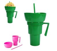 Genérico Snack and Drink Combo Cup, Bowl and Drink Cup Combo, 2-In-1 Snack Cups And Drinks Tumbler, Popcorn Cups with Handle with Straw (green)