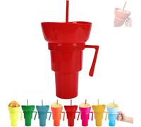Genérico Snack and Drink Combo Cup, Reusable 2-In-1 Snack Cup and Drink Tumbler, with Bowl on Top, Reusable for Travel, Movie Nights, Stadiums, Outdoor Use (Red)