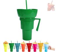 Genérico Snack and Drink Combo Cup, Reusable 2-In-1 Snack Cup and Drink Tumbler, with Bowl on Top, Reusable for Travel, Movie Nights, Stadiums, Outdoor Use (Green)