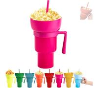 Genérico Snack and Drink Combo Cup, Reusable 2-In-1 Snack Cup and Drink Tumbler, with Bowl on Top, Reusable for Travel, Movie Nights, Stadiums, Outdoor Use (Rose Red)