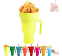 Genérico Snack and Drink Combo Cup, Reusable 2-In-1 Snack Cup and Drink Tumbler, with Bowl on Top, Reusable for Travel, Movie Nights, Stadiums, Outdoor Use (Light Yellow)