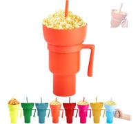 Genérico Snack and Drink Combo Cup, Reusable 2-In-1 Snack Cup and Drink Tumbler, with Bowl on Top, Reusable for Travel, Movie Nights, Stadiums, Outdoor Use (Orange)