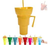 Genérico Snack and Drink Combo Cup, Reusable 2-In-1 Snack Cup and Drink Tumbler, with Bowl on Top, Reusable for Travel, Movie Nights, Stadiums, Outdoor Use (Dark Yellow)