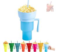 Genérico Snack and Drink Combo Cup, Reusable 2-In-1 Snack Cup and Drink Tumbler, with Bowl on Top, Reusable for Travel, Movie Nights, Stadiums, Outdoor Use (Light Blue)