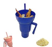 Genérico Snack and Drink Cup Combo, 2-In-1 Snack Cup and Drink Tumbler, Popcorn Cups with Handle and Straw, Reusable (Dark Blue)