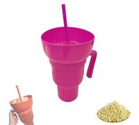 Genérico Snack and Drink Cup Combo, 2-In-1 Snack Cup and Drink Tumbler, Popcorn Cups with Handle and Straw, Reusable (Rose Red)