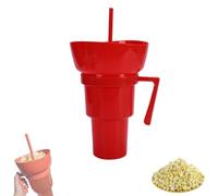Genérico Snack and Drink Cup Combo, 2-In-1 Snack Cup and Drink Tumbler, Popcorn Cups with Handle and Straw, Reusable (Red)