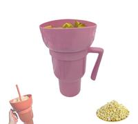 Genérico Snack and Drink Cup Combo, 2-In-1 Snack Cup and Drink Tumbler, Popcorn Cups with Handle and Straw, Reusable (Pink)