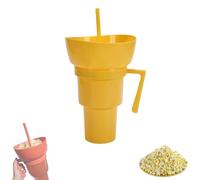 Genérico Snack and Drink Cup Combo, 2-In-1 Snack Cup and Drink Tumbler, Popcorn Cups with Handle and Straw, Reusable (Yellow)