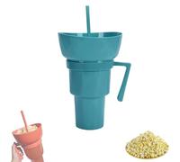 Genérico Snack and Drink Cup Combo, 2-In-1 Snack Cup and Drink Tumbler, Popcorn Cups with Handle and Straw, Reusable (Light Blue)