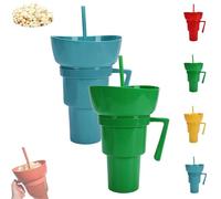 Genérico Snack and Drink Cup Combo, Bowl and Drink Cup Combo, 2-In-1 Snack Cups And Drinks Tumbler, Reusable, Popcorn Cups with Handle, for Men & Women (Blue+Green)