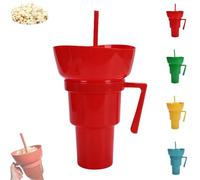 Genérico Snack and Drink Cup Combo, Bowl and Drink Cup Combo, 2-In-1 Snack Cups And Drinks Tumbler, Reusable, Popcorn Cups with Handle, for Men & Women (Red)