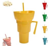 Genérico Snack and Drink Cup Combo, Bowl and Drink Cup Combo, 2-In-1 Snack Cups And Drinks Tumbler, Reusable, Popcorn Cups with Handle, for Men & Women (Yellow)