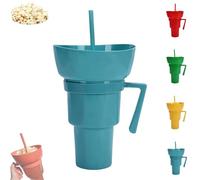 Genérico Snack and Drink Cup Combo, Bowl and Drink Cup Combo, 2-In-1 Snack Cups And Drinks Tumbler, Reusable, Popcorn Cups with Handle, for Men & Women (Blue)