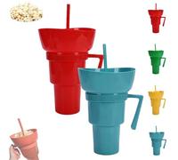 Genérico Snack and Drink Cup Combo, Bowl and Drink Cup Combo, 2-In-1 Snack Cups And Drinks Tumbler, Reusable, Popcorn Cups with Handle, for Men & Women (Red+Blue)