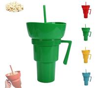 Genérico Snack and Drink Cup Combo, Bowl and Drink Cup Combo, 2-In-1 Snack Cups And Drinks Tumbler, Reusable, Popcorn Cups with Handle, for Men & Women (Green)